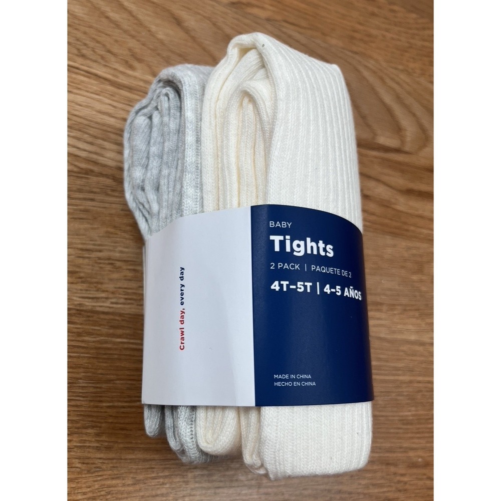 Old Navy 2 Pack Girls Soft-Knit Tights Size 4t-5t Cream/Grey NEW